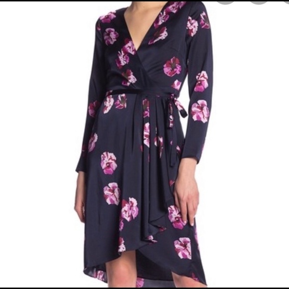 JOIE Miltona Purple Floral Print Satin Wrap Dress - Picture 2 of 8